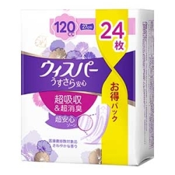 Ｐ＆Ｇ　ウィスパー　うすさら安心女性用 吸水ケア 多いときでも安心１２０ｃｃ２４枚入