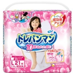 【在庫処分セール】ユニチャーム　トレパンマン　女の子用Ｌ２１枚　格安おむつ