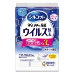 ユニチャーム　シルコット ウイルス除去 詰替 ４０枚×３個