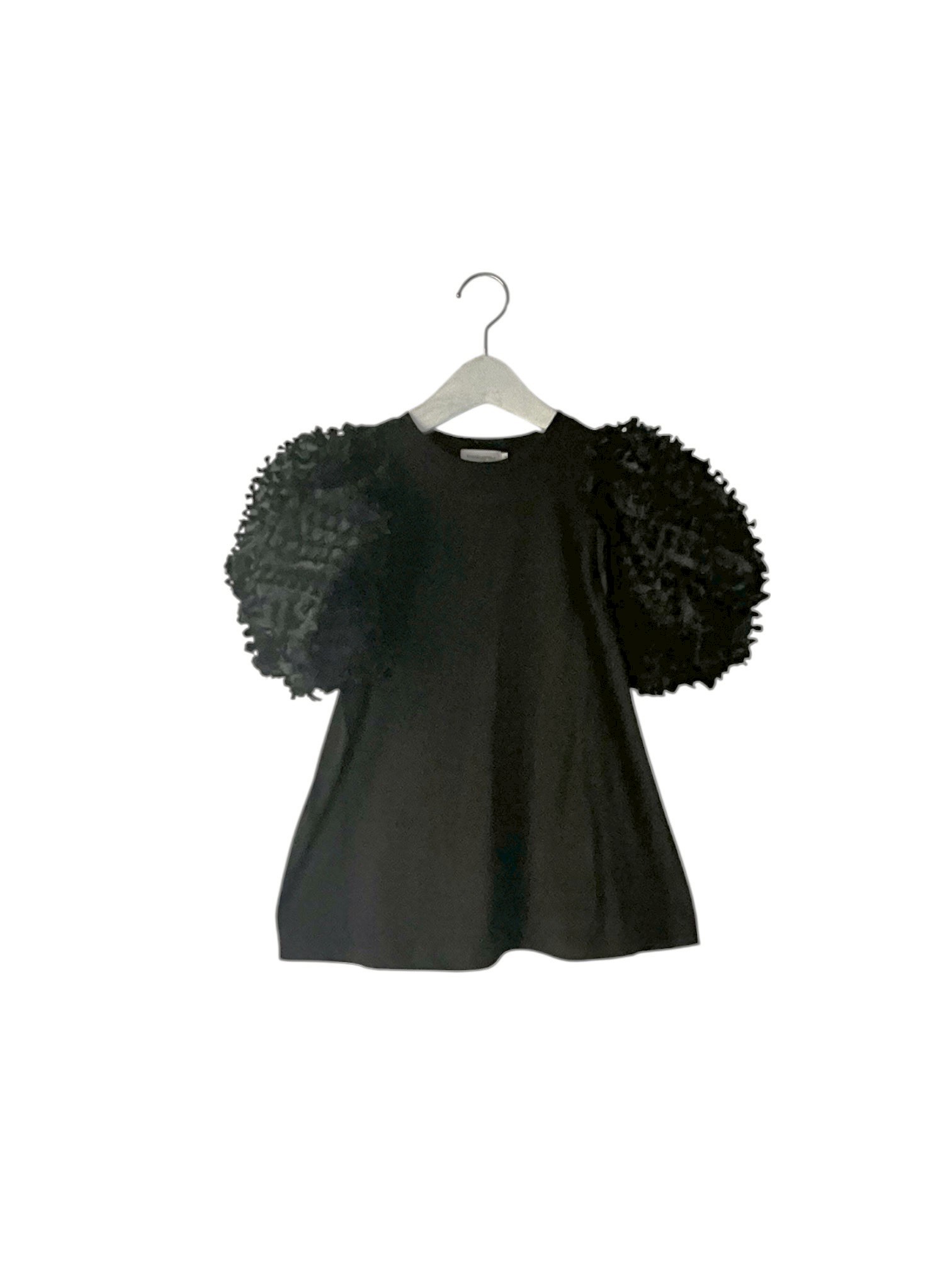 【frankygrow】26SCS-521 RIBBON ORGANDY BUBBLE SLV TEE/BLACK-BLACK