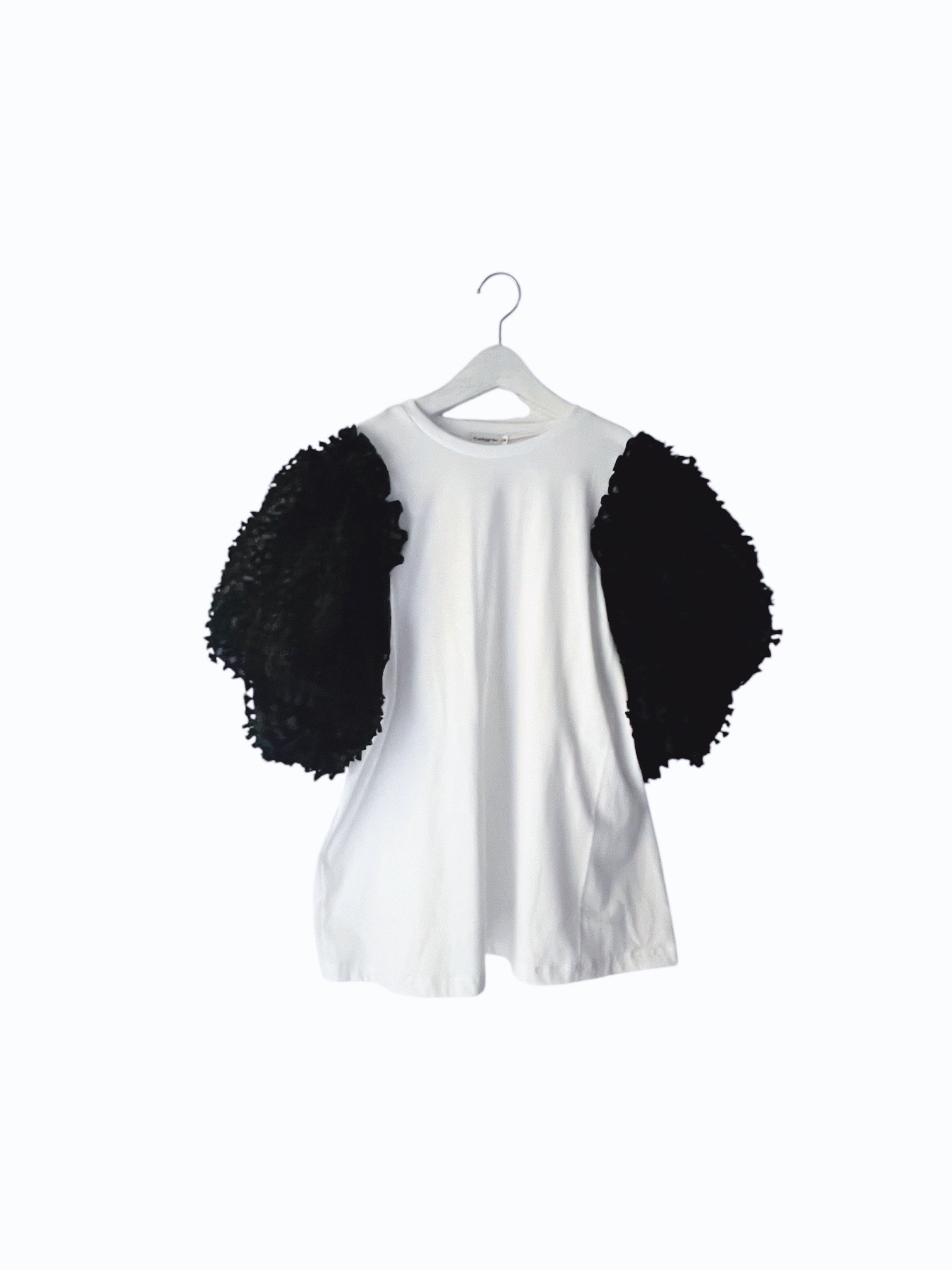 【frankygrow】26SCS-521 RIBBON ORGANDY BUBBLE SLV TEE/WHITE-BLACK
