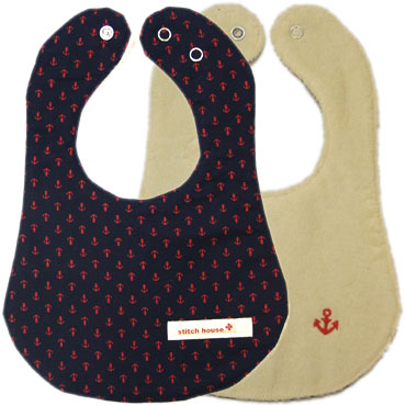 【Stitch House Original】名前入り・リバーシブルビブ/イカリ×レッド