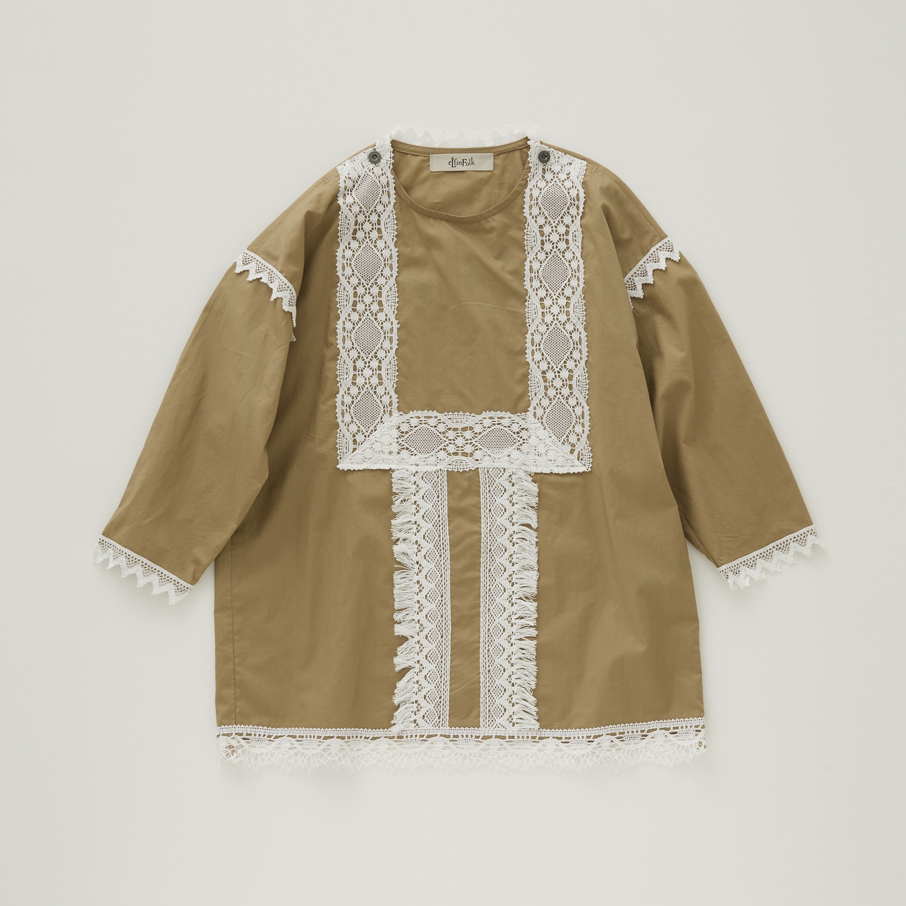 【eLfinFolk】elf-241F49/F50 Cotton Typwriter Lace dress shirt/camel