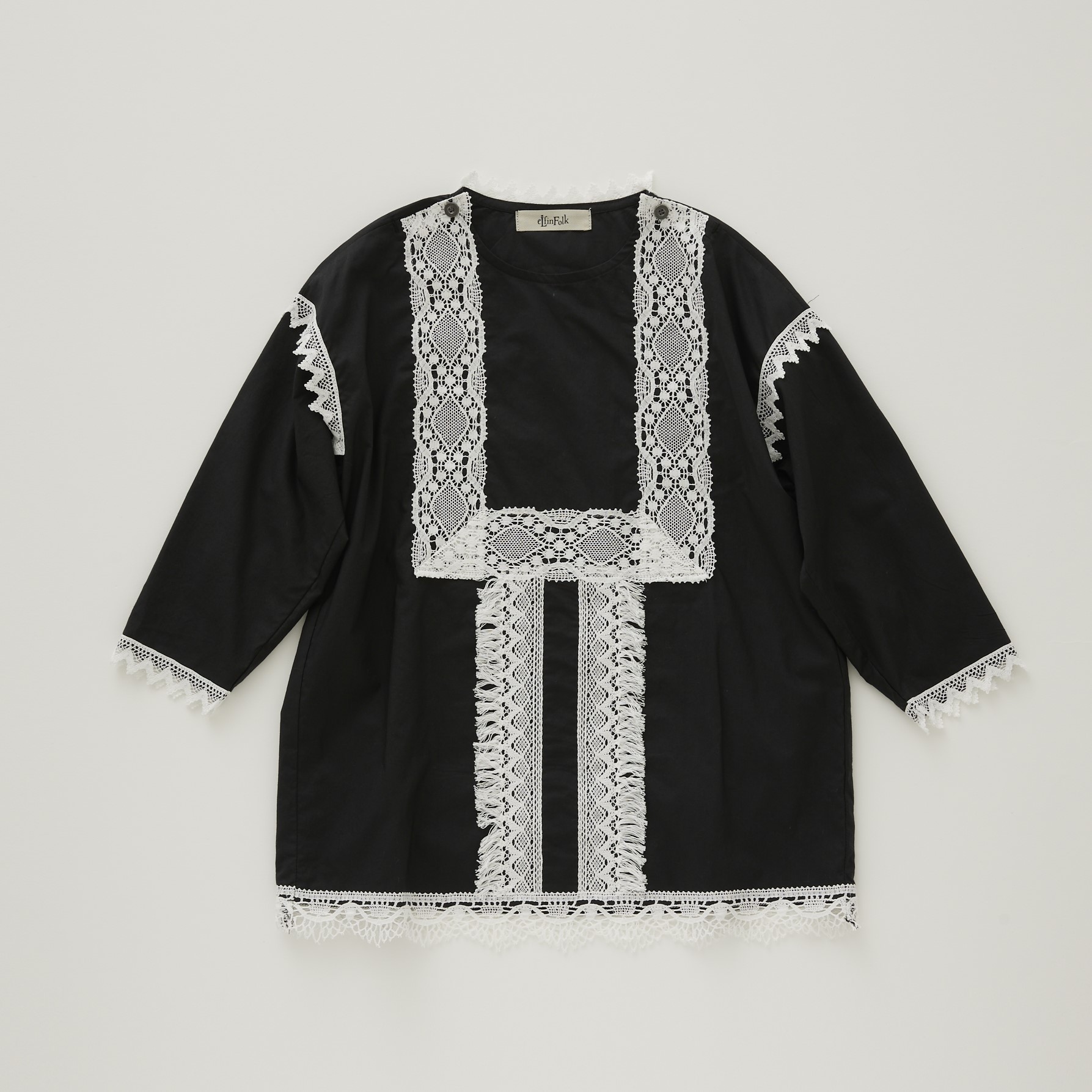 【eLfinFolk】elf-241F49/F50 Cotton Typwriter Lace dress shirt/black