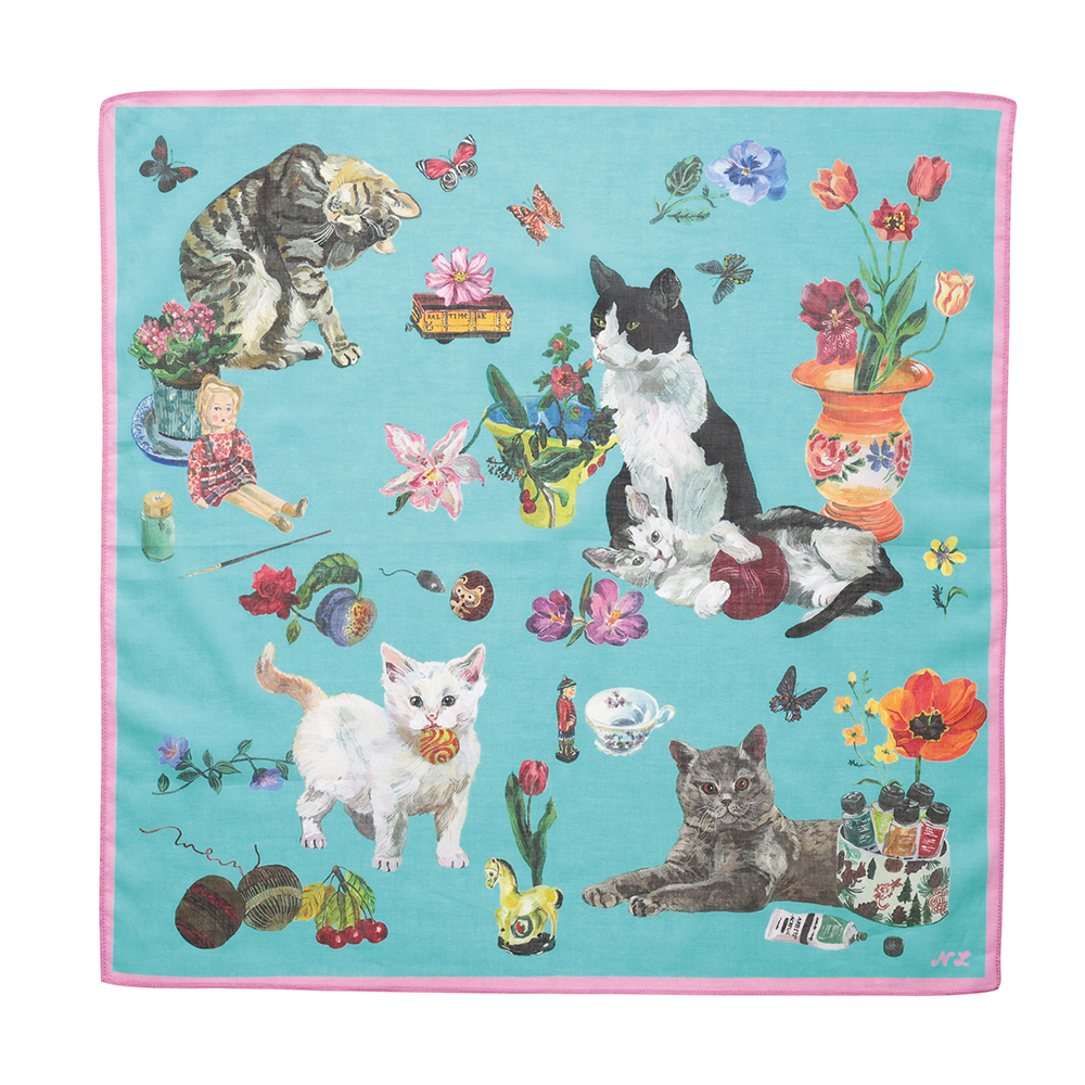 【Nathalie Lete】Handkerchief Cats-Mint green