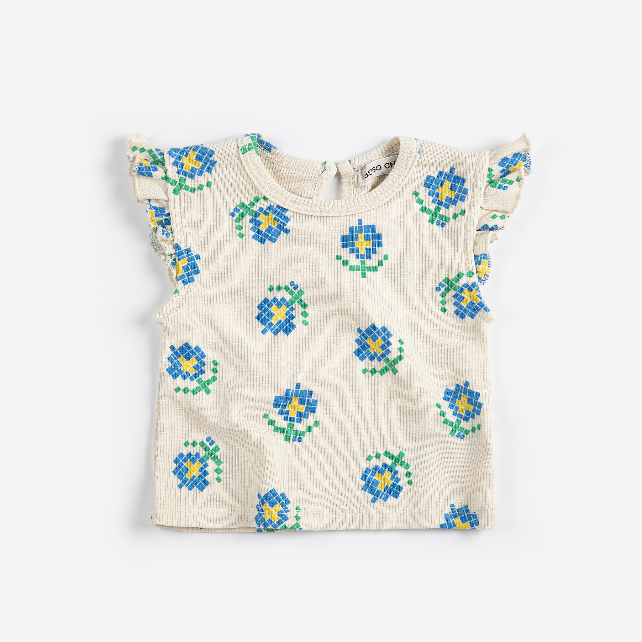 【BOBOCHOSES】Drop2「PICKLES」Baby B126AB023 Pixel Flowers all over ruffled top