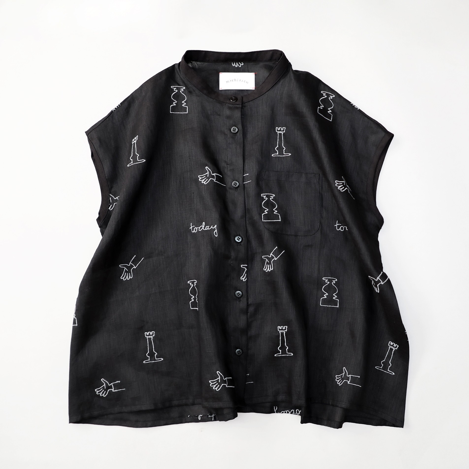 【michirico】MR26SS-19 My favorite day collarless shirts/adult/ブラック