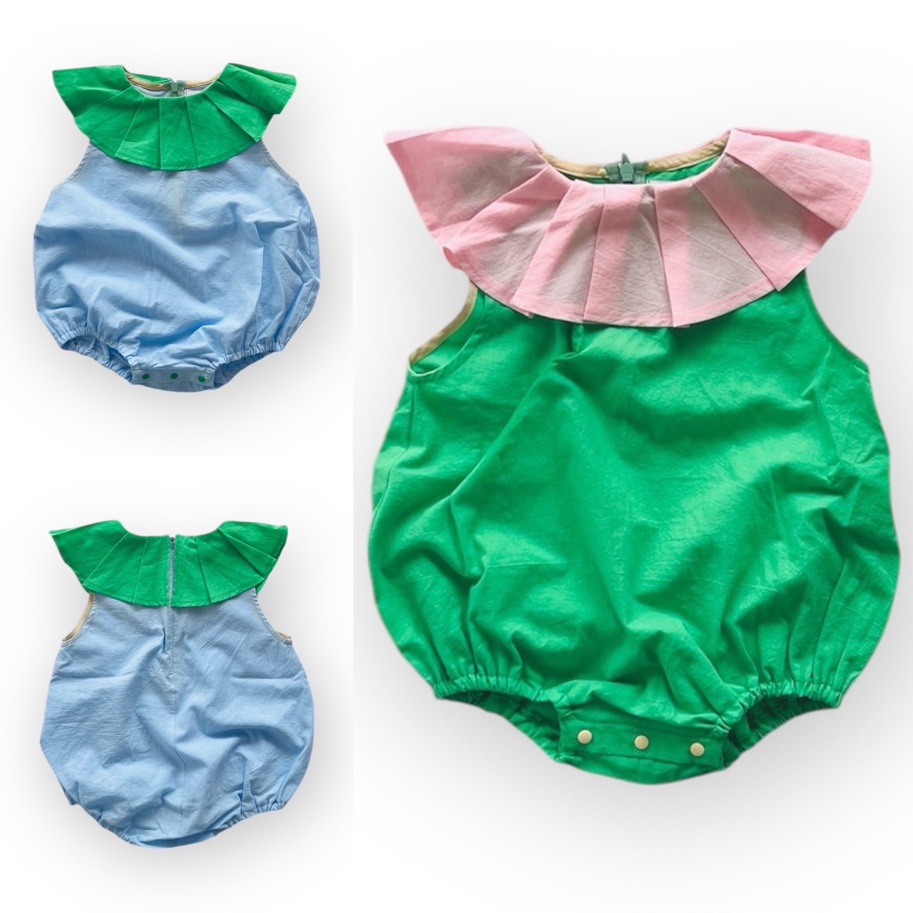 【frankygrow】fgby24bb#15 Pleats Collar Rompers Dyed