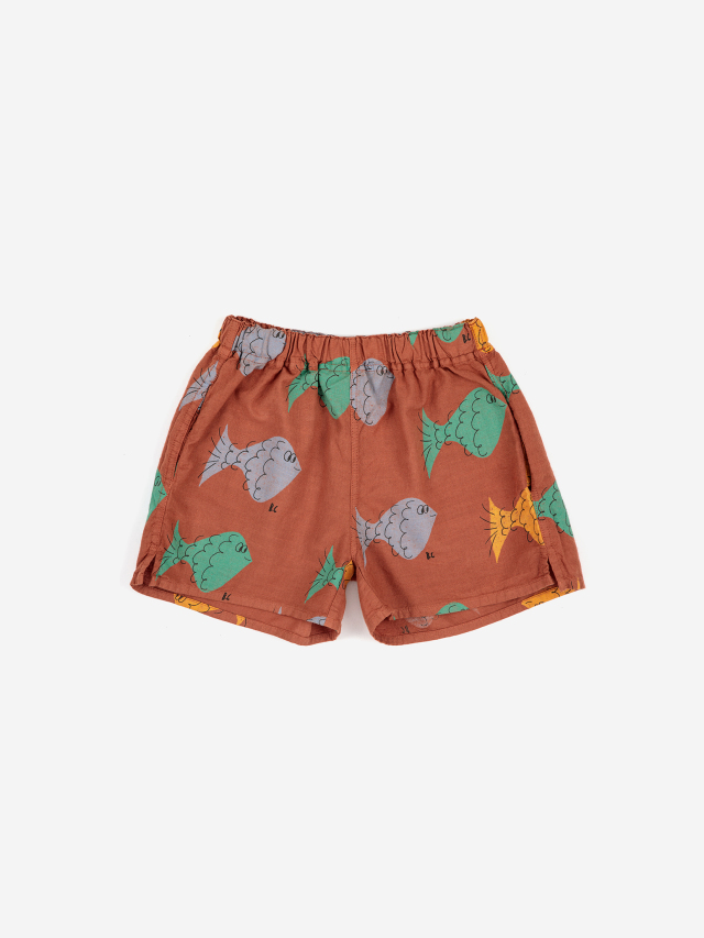 【BOBOCHOSES】Drop1「LIVING IN A SHELL」123AC077 Multicolor Fish all over woven shorts/kid