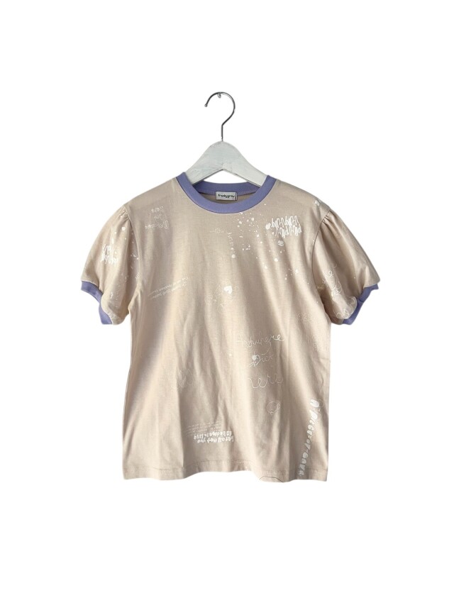 【frankygrow】26SCS-513 HAND-DRAWN Pt. RINGER TEE/PINK BEIGE-WHT