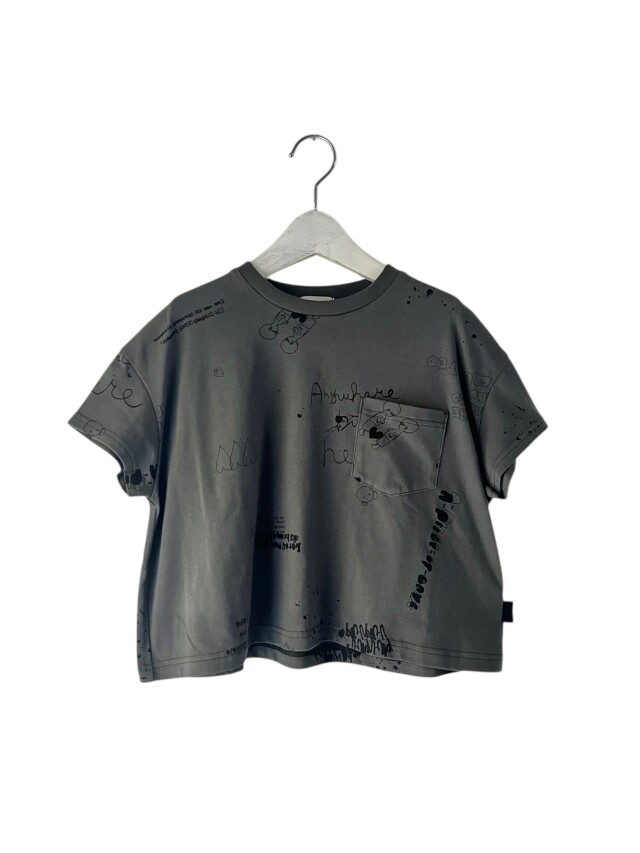 【frankygrow】26SCS-514 HAND-DRAWN Pt. POCKET TEE/CHARCOAL-BLK