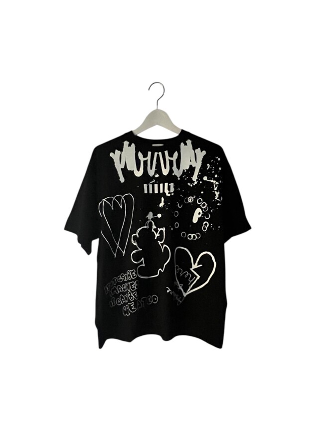 【frankygrow】26SCS-518 HAND-DRAWN BIG PRINT TEE/BLACK