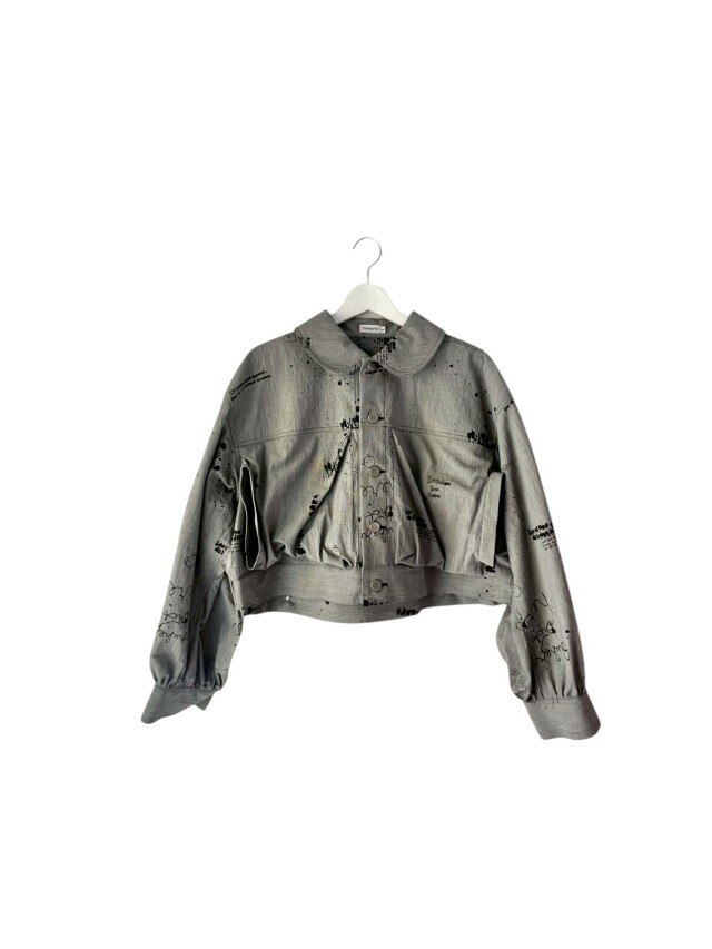 【frankygrow】26SOT-127 HAND-DRAWN Pt. BEAR FEELS SOLID JACKET/WASHER CHECK-GRAY