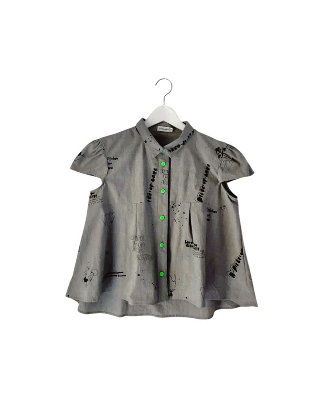 【frankygrow】26SSH-093 HAND-DRAWN Pt. GATHER FRENCH BLOUSE/WASHER CHECK-GRAY