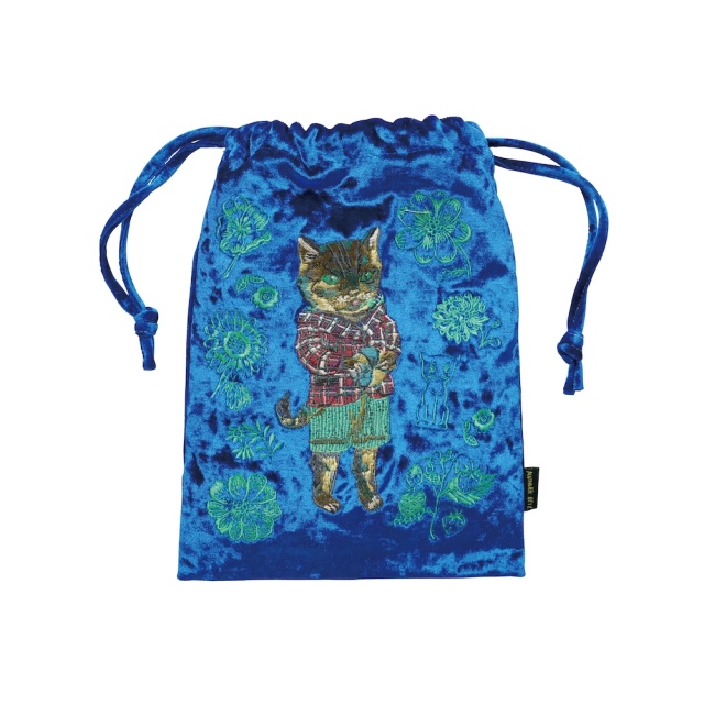 【Nathalie Lete】Velour Drawstring pouch Tabby cat