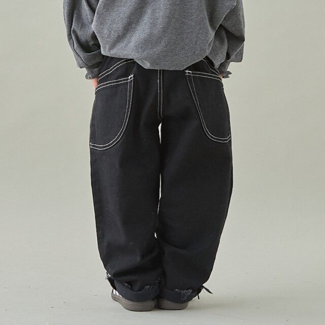 【MOUNTEN.】MP14-1210 wide cropped jeans (organic cotton)/black