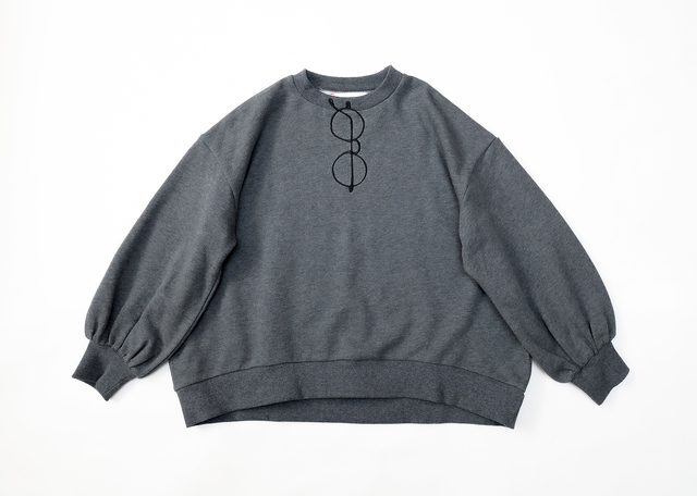 【michirico】MR26AW-07 Glasses embroidery pullover/kids/ダーク杢グレー