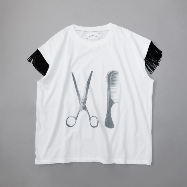 【michirico】MR26SS-08 Scissors & Comb fringe T/adult/ホワイト