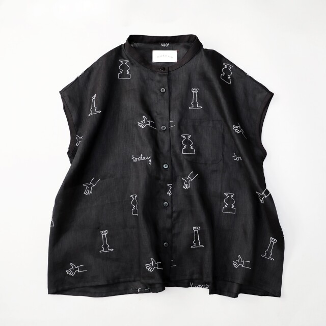 【michirico】MR26SS-19 My favorite day collarless shirts/adult/ブラック