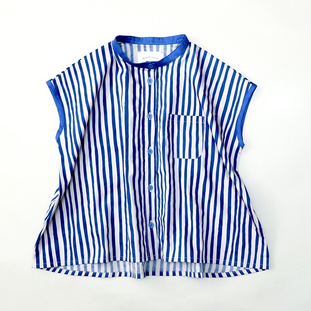 【michirico】MR26SS-23 Hand stripe collarlessshirts/adult/ブルー&グレー