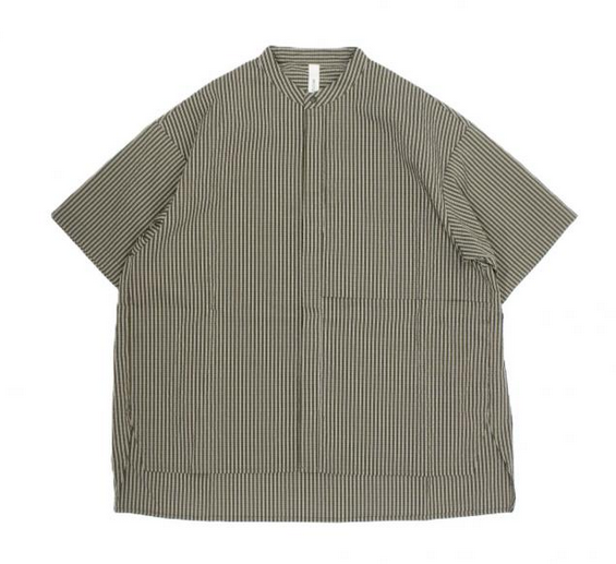 【MOUNTEN.】MS19-1936 air sucker s/s shirt/khaki stripe