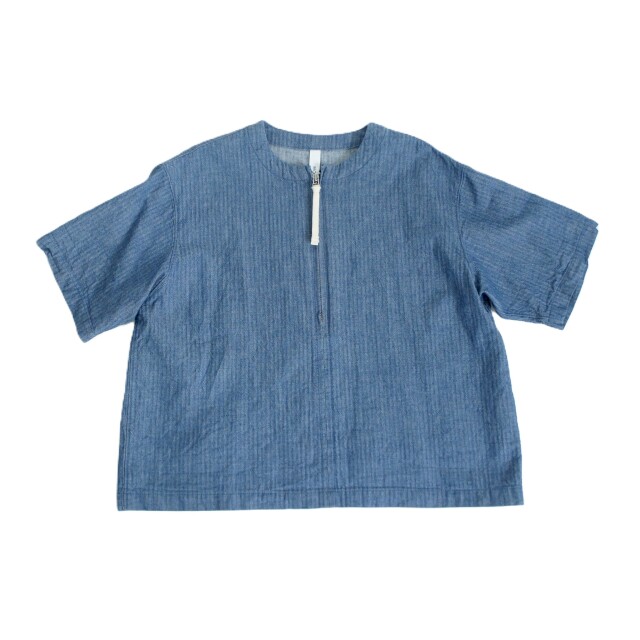 【MOUNTEN.】MS43-1917c herringbone denim half zip shirt/vintage blue