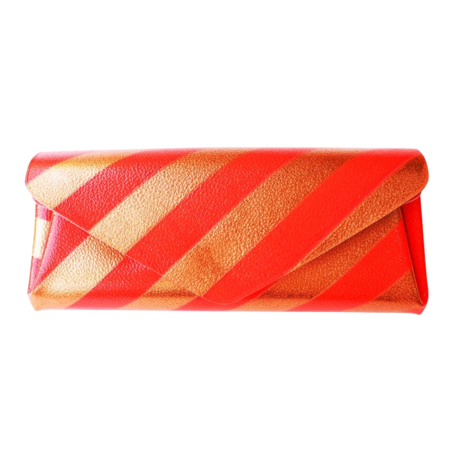 【carmine】New Color!! レザーロングウォレット クリアストライプ VERMILION×NEON