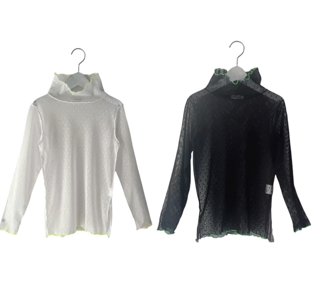 【frankygrow】25FWCS-506 DOTS TULLE MELLOW SHEER HIGH-NECK TOPS