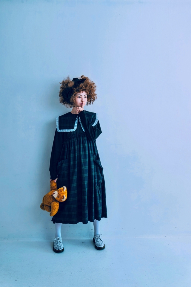 frankygrow】22FWOP-190 DOTS TARTAN CHECKED DOCKING DRESS キッズ  