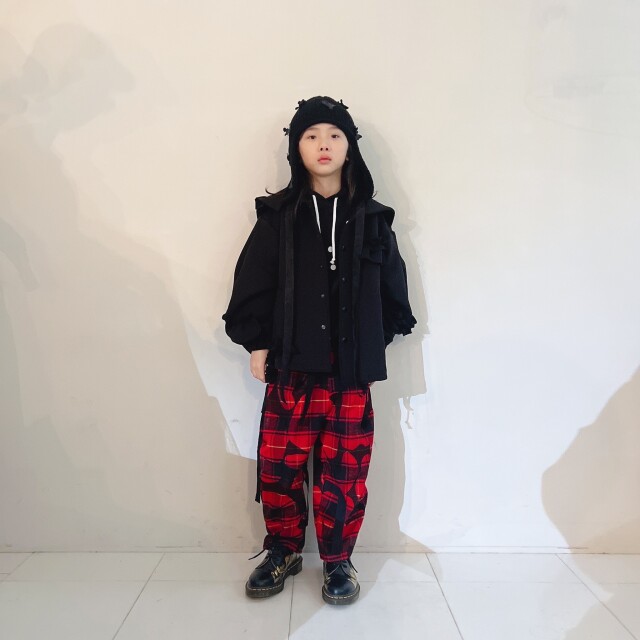 frankygrow】25FWBT-385 FORMED CHECK TAPE BIG PANTS