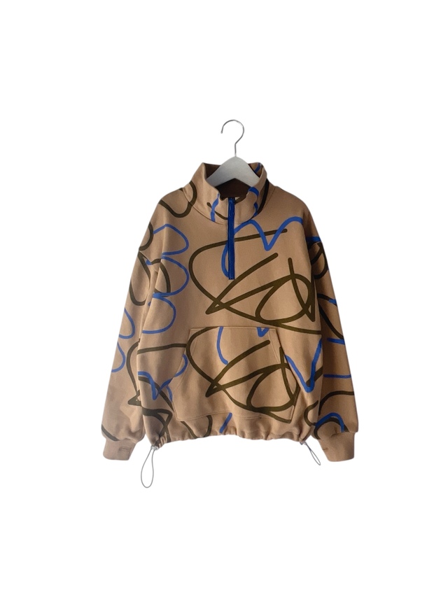 【minnano×frankygrow】MF26FWCS-016 ALL-OVER PATTERN HALF ZIP SWEATSHIRT