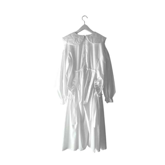 frankygrow】25FWOP-276 RABBIT QUIL COLLAR GATHERED DRESS