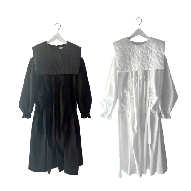 【frankygrow】25FWOP-276 RABBIT QUIL COLLAR GATHERED DRESS