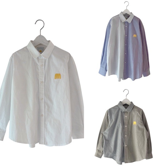 【minnano×frankygrow】MF25FWSH-002 ASYMMETRICAL HEM ROUND COLLAR SHIRT