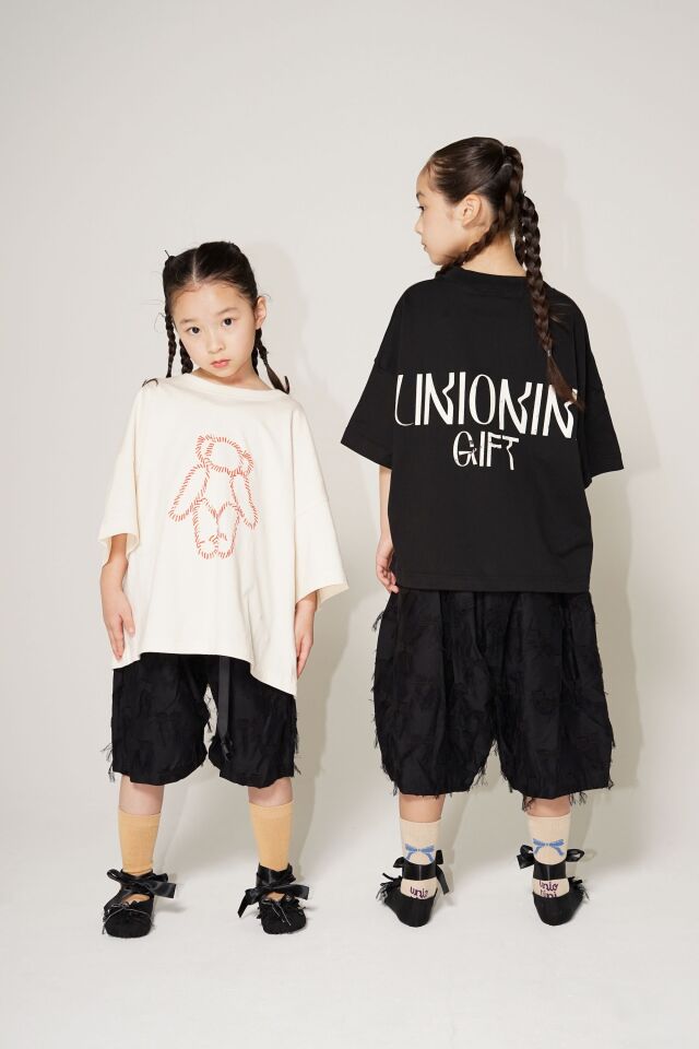 UNIONINI】CS-049 teddybear logo big tee/black キッズ～大人まで