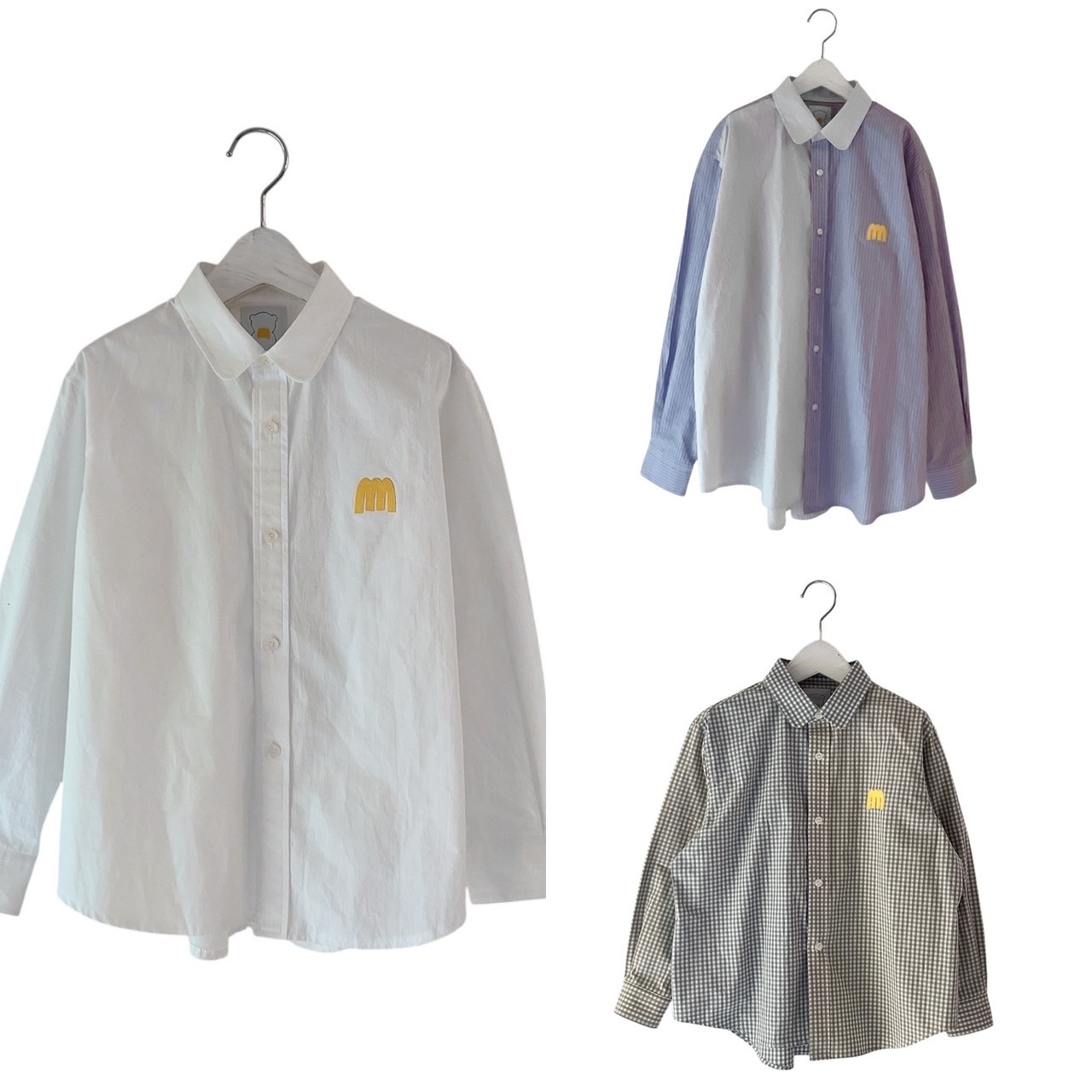 【minnano×frankygrow】MF25FWSH-002 ASYMMETRICAL HEM ROUND COLLAR SHIRT