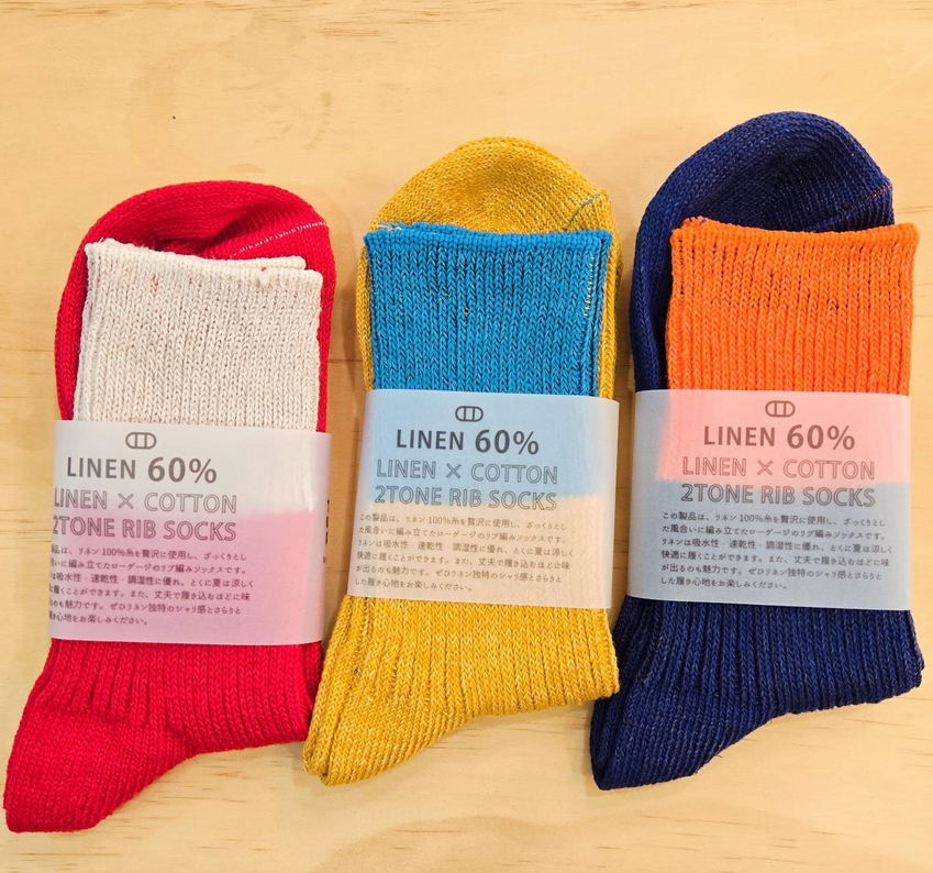 【TAWARA】ＳＡ リネン コットン バイカラー リブショートソックス