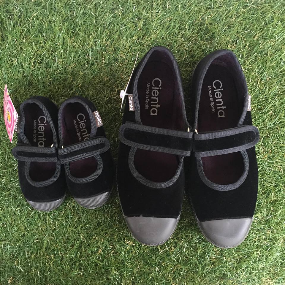 【cienta(シエンタ)】大人～キッズまで/シューズ・ベロアベルクロワンストラップ/BLACKブラック