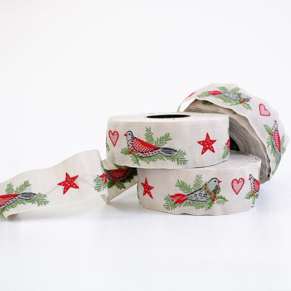 *〔A-35079-02〕　リボンテープ  クリスマス＆鳥　3cm幅　 (1モチーフ＝13cm）