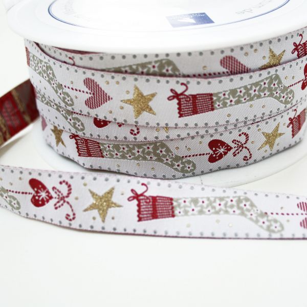 *〔A-35178〕　リボンテープ  クリスマスソックス　1.6cm幅　 (10cm単位）
