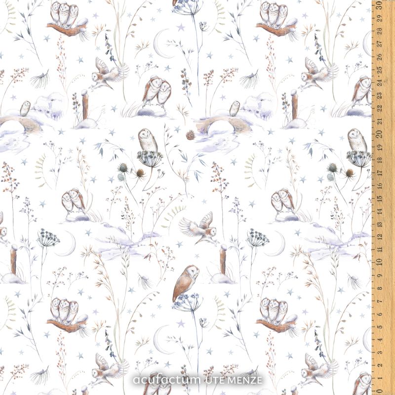 **〔Acufactum〕　A-3523-2037　コットン生地 / 冬のフクロウたち　<Happy Point 5倍>
