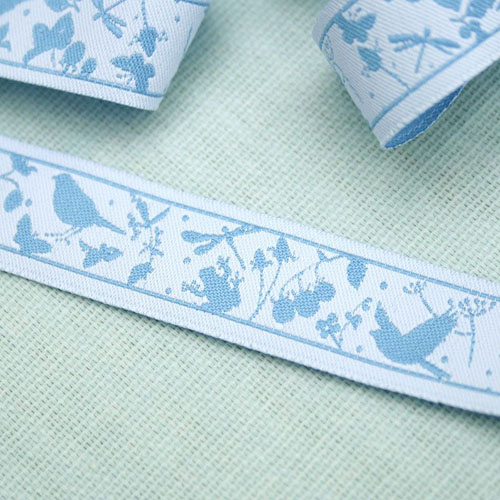 *〔A-35230〕　リボンテープ  鳥の夏　1.6cm幅　 (10cm単位）
