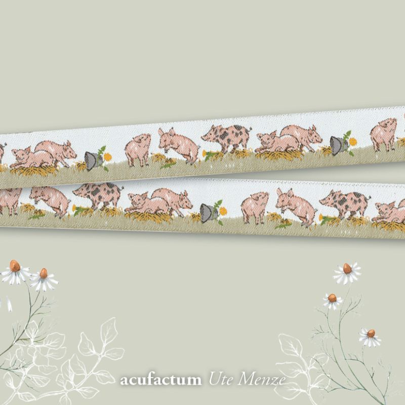 〔Acufactum〕　A-35385　リボンテープ / 子豚　1.6cm幅　 (1ｍ単位）