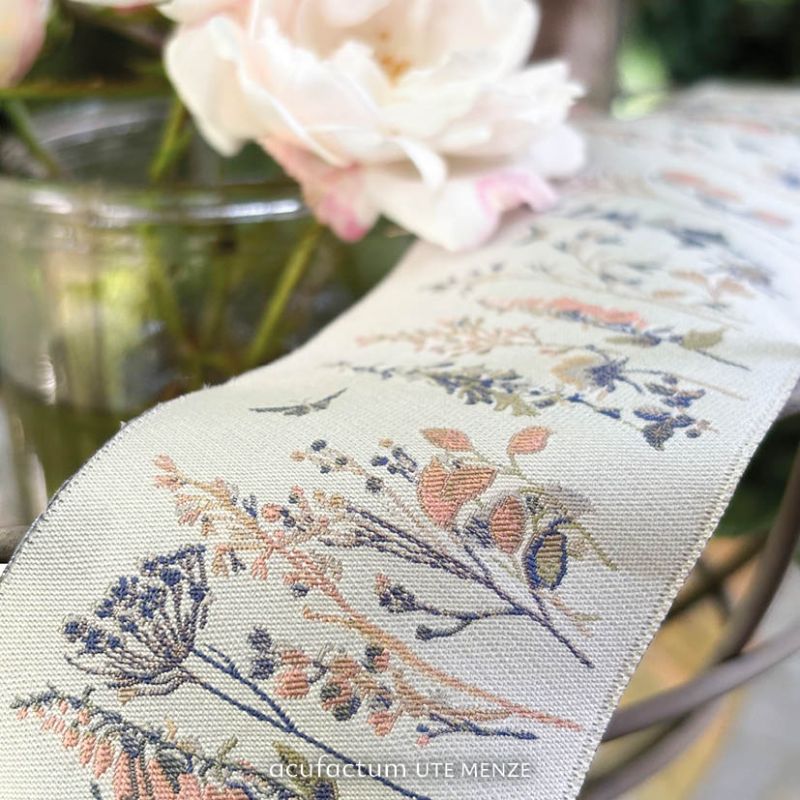 〔Acufactum〕　A-35417　リボンテープ / 草と花　5cm幅　 (1ｍ単位）