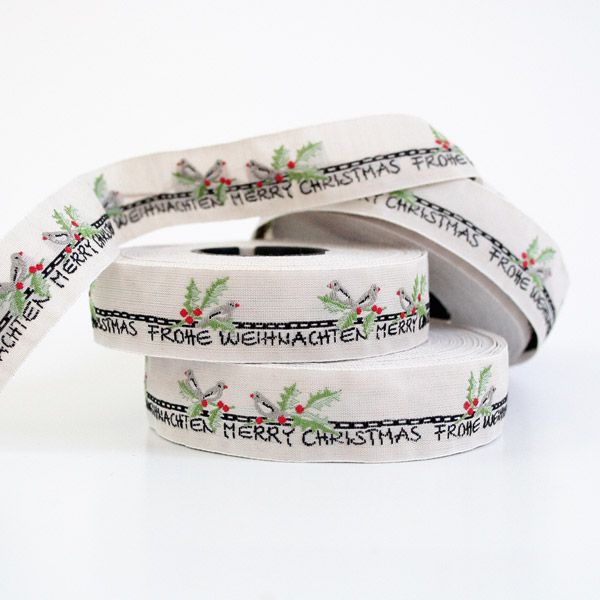 *〔A-35078-02〕　リボンテープ  イレックス＆鳥　2cm幅　(1モチーフ＝9.5cm）