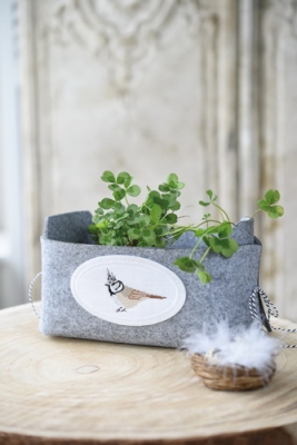 **〔Fingerhut〕　V-1096　フェルトバスケット＆ロゼット / グレー 22ccm