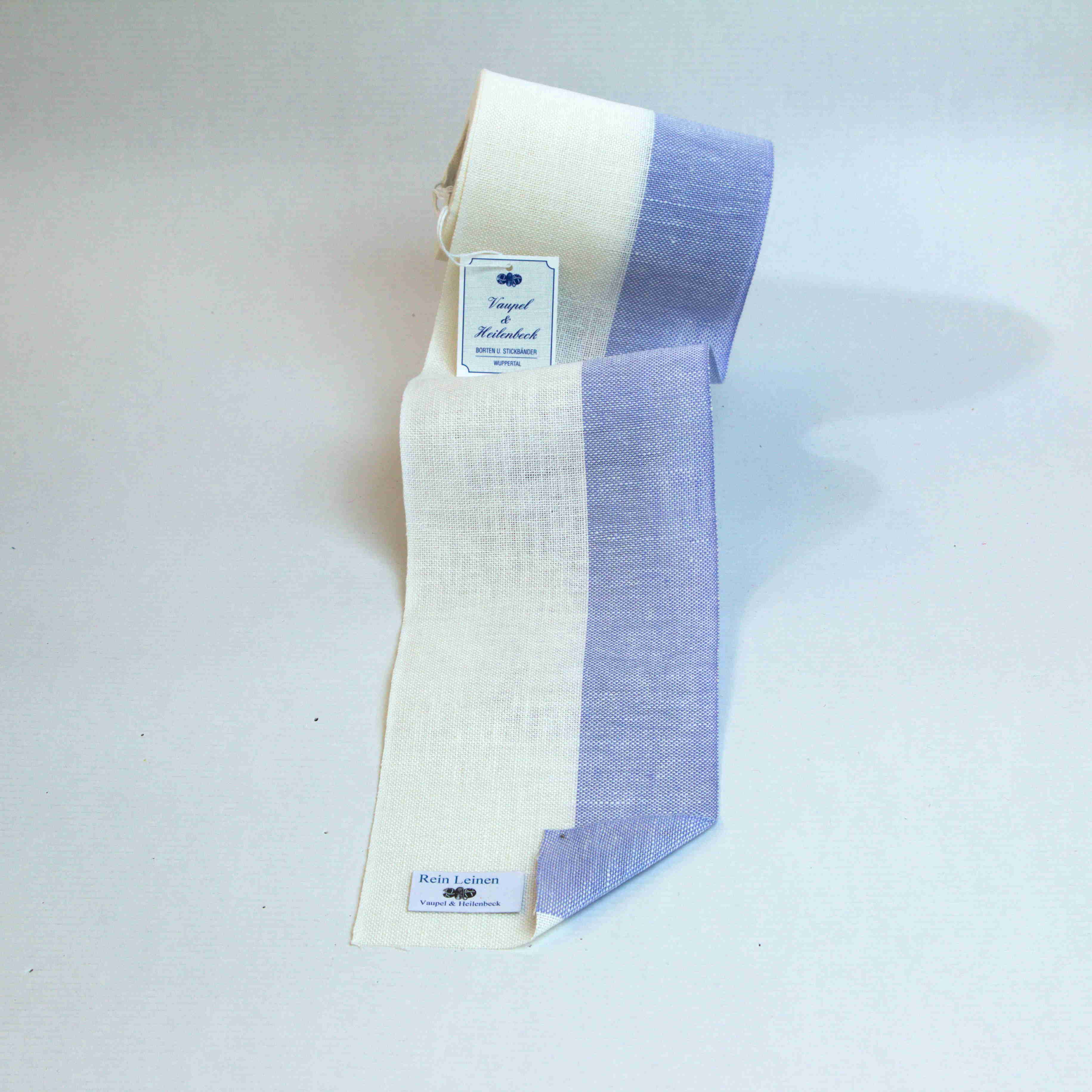 〔VH-2027-120-227900〕　リネンテープ 12cm幅 / ブリーチ＆ライトブルー （10cm単位）