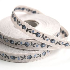 *〔A-35070-08〕　リボンテープ  バラの蕾　1cm幅　 アンティーク / ブルー