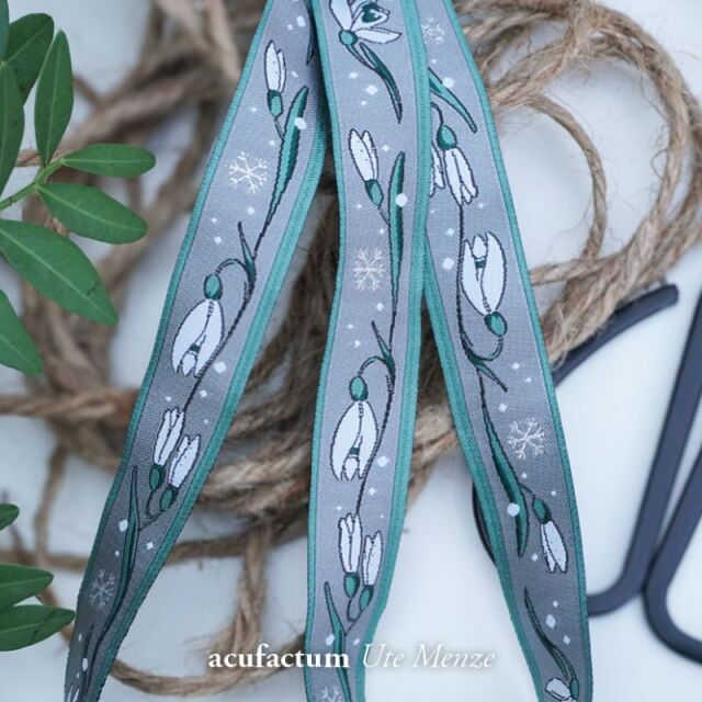 **〔Acufactum〕　A-35169　リボンテープ / スノードロップ　1.6cm幅　 (1ｍ単位）