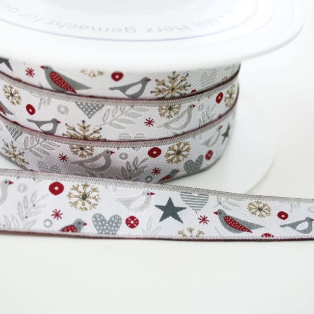 *〔A-35175〕　リボンテープ  鳥＆オーナメント　1.6cm幅　 (10cm単位）